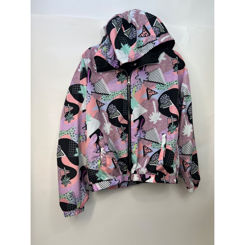 Forever 21 Hooded Jacket Artistic Pink Purple Print Zip Up Jacket Womens Size‎ M